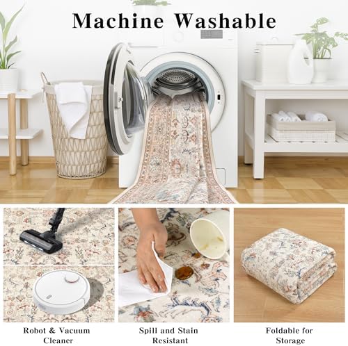 9x12 Washable Living Room Area Rug Non-Slip Vintage Pink Large Carpet - Image 7