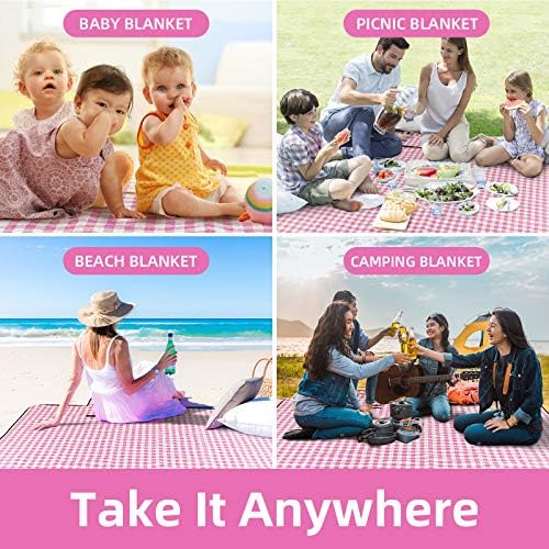 ZAZE Picnic Blanket Waterproof Sandproof, 80''x80'' 3-Layer Cute Compact Extra Large Machine Washable Foldable Beach Mat, Big XL Outdoor Blankets for Spring Summer Camping, Park, Grass(Pink and White) - Image 6