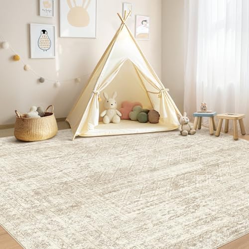 UERMEI Square Area Rugs : Washable 8x8 Neutral Modern Abstract Carpet for Living Room Bedroom - Soft Floor Mat with Non Slip Backing for Kitchen Nursery Dorms Farmhouse Home Decor - Beige/Brown - Image 6