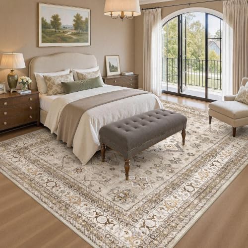 cotiled 10x13 Area Rug for Living Room, Washable, Traditional, Beige - Image 6
