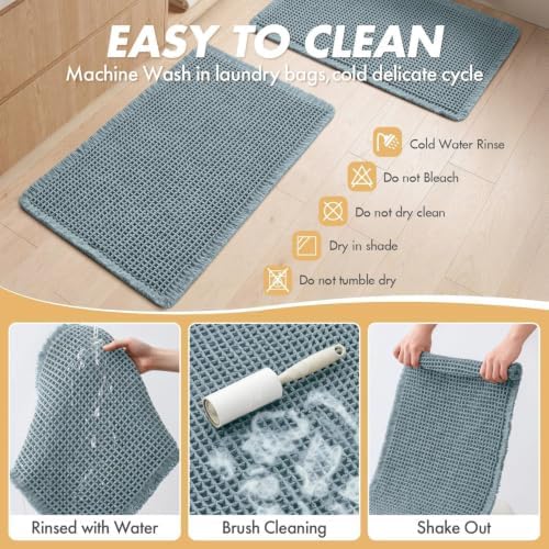MIULEE Set of 2 Waffle Bathroom Rugs Dusty Blue Bath Mat 17"x24"+18"x30" - Image 6