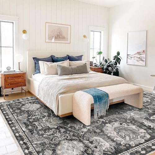RUGSURE Washable Area Rugs - Perfect for Living Room, Bedroom, Kids Room, Nursery - Stain & Water Resistant Non-Slip, Pet & Child Friendly, Vintage Tribal Area Rugs (Grey, 9' x 12') - Image 6