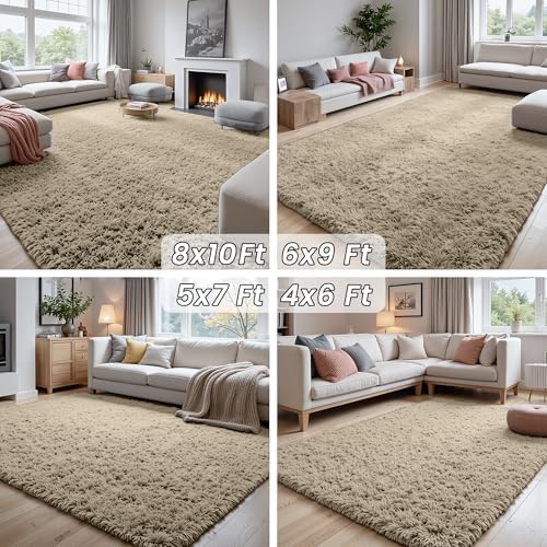 5x8 Fluffy Shag Area Rugs for Living Room Bedroom: Soft Carpet Gray Camel - Image 7