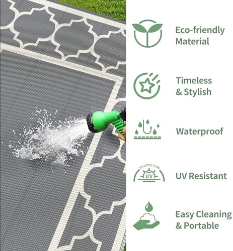 GENIMO Outdoor Rug, Waterproof Plastic Rugs for Patio, 5'x8' Grey White - Image 6