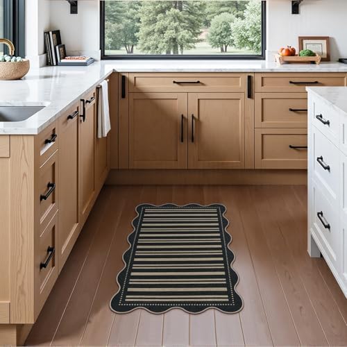 Striped Easy Jute Entryway Rug, 2x3 Black Indoor Outdoor Doormat, Washable Small Kitchen Rug Non Slip Farmhouse Scalloped Rugs for Front Door Entrance Bathroom - Image 7