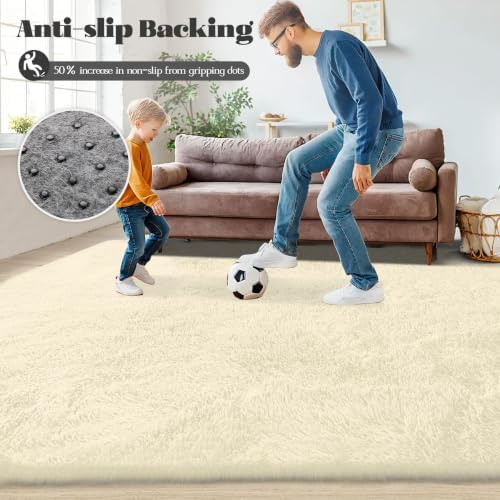 9x12 Area Rugs for Living Room: Fluffy Shag Soft Washable Rug Large Fuzzy Plush Indoor Carpet for Bedroom Nursery Playroom Kids Girls Boys Room (Beige, 9'x12') - Image 7