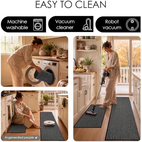 hicorfe Waffle Kitchen Runner Rugs Set of 3,Non Slip Kitchen Mats for Floor - Image 7