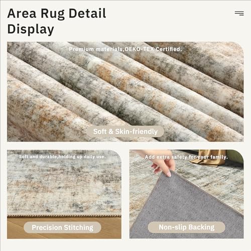 Soalmost Abstract Area Rug 6x9 for Living Room Washable Rugs Orange/Brown - Image 6