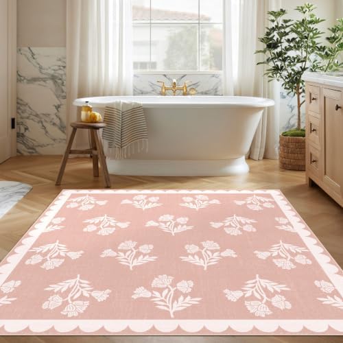 Pink Square Rugs 5ft - Soft Washable Boho Floral Girls Bedroom Rug - Image 7