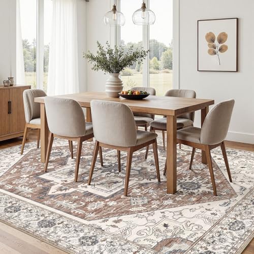 Area Rug 6x9 for Living Room - Washable Oriental Vintage Floral Distressed Large Indoor Carpets with Non Slip Back for Bedroom Dining Room Nursery Office Home Decor -Terracotta/Brown - Image 7