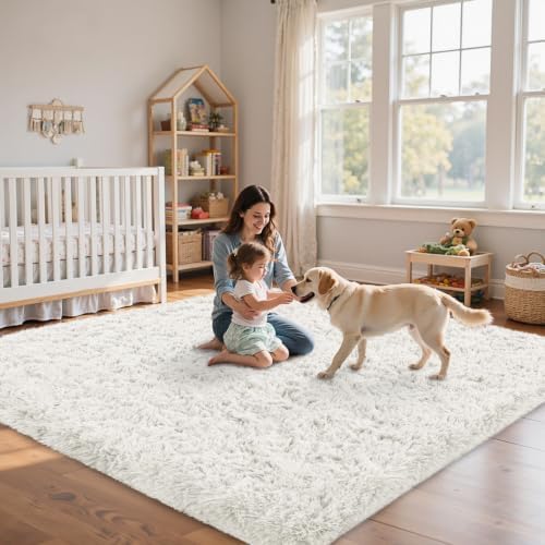 9x12 Area Rug for Living Room,White Fluffy Shag Non-Slip Bedroom Rugs - Image 7
