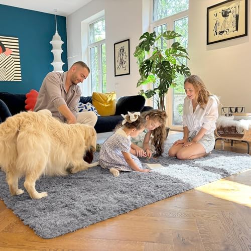 OLANLY 7x12 Machine Washable Large Area Rugs for Living Room, Bedroom, Soft Fluffy Shaggy Bedside Rug, Indoor Floor Carpet for Kids Girls and Boys, Dorms, Nursery, Home Decor Aesthetic, Light Grey - Image 7