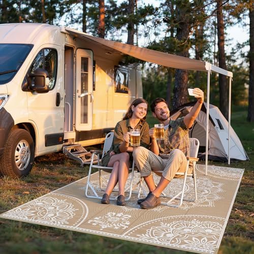 Pauwer Waterproof Outdoor Rug 6x9, Plastic Straw Patio Mat, Floral Brown - Image 7
