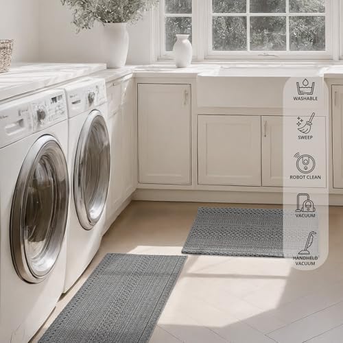 2' x 4' Entryway Rug, Boho Small Area Rug, Machine Washable, Woven Rug, Non-Slip, Vintage Design, Pet Friendly, Soft Faux Fibre, for Indoor Entryways, Bedroom, Kitchens, Front Doors Grey - Image 6