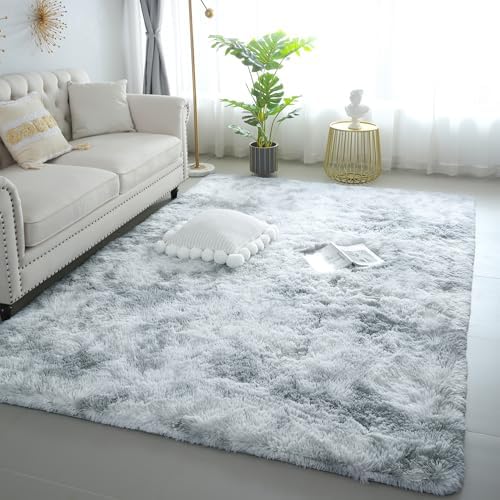 3x5 Tie-Dye Gray Fluffy Shag Rug for Bedroom, Plush Washable Carpet - Image 6