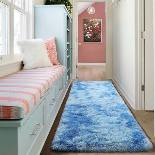 Runner Rugs for Boys Bedroom Living Room, Fluffy Tie-Dyed Blue 2x6 Area Rug - Image 6