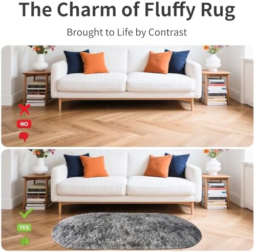 Noahas Oval Fluffy Grey Rainbow Rug 2.6X5.3 Small Kids Rugs for Bedroom Girls And Boys Aesthetic,Bedside Bedroom Rug,Ultra Soft Runner Carpet Modern Shaggy Nursery Area Rugs Home Deco - Image 6