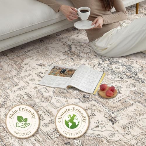 7x10 Area Rug: Washable Vintage Tea Brown Rugs for Living Room - Image 6