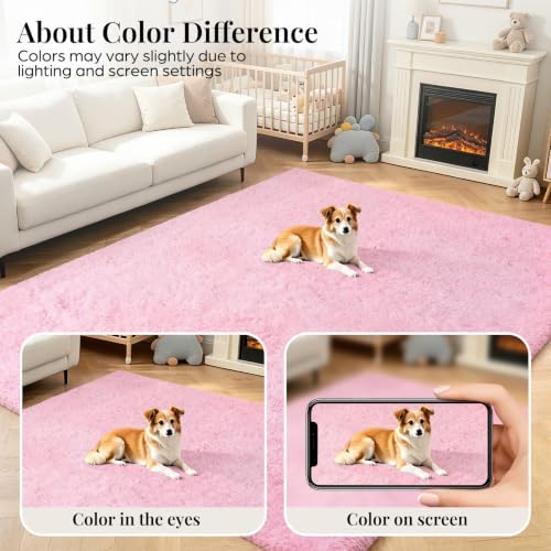 PLHXFR 10x12 Area Rugs Living Room: Fluffy Bedroom Rug Shag Carpet Pink - Image 7