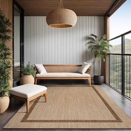 Luul Home Bordered Outdoor Rug 6x9 Washable Outside Carpet for Indoor Patio Porch Waterproof Easy Cleaning Non Shedding Area Rugs Jute Beige - Nut Brown 6 x 9 - Image 7
