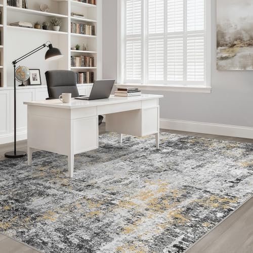 LOONGRUG 9x12 Area Rug Washable Neutral Modern Living Room Rug Black Gold - Image 7