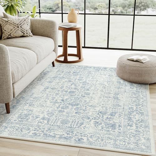 PureCozy Blue Small Area Rug 4x6 Vintage Floral - Image 6