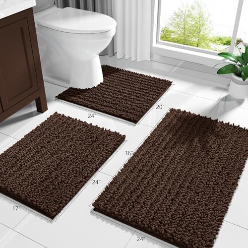 Yimobra Large Bathroom Rugs Non Slip Washable 36x24 Inch - Ultra Soft Absorbent Chenille Bath Mat, Quick Dry Shaggy Floor Carpet for Tub Shower, Brown Home Decor Accessories - Image 6