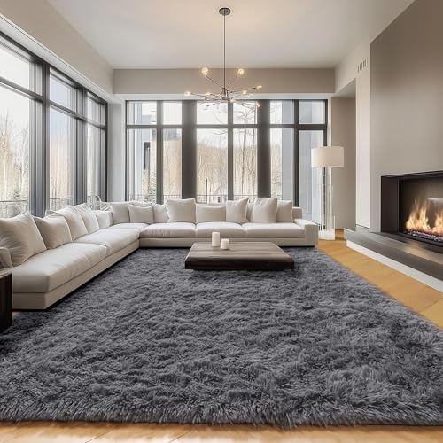 ONASAR Grey Area Rugs 9x12 Living Room, Gray Large Fluffy Shag Bedroom Rug, Soft Plush Thick Shaggy Big Floor Carpet for Kids Boy and Girls Teen Dorm Nursery Indoor Home Decor Aesthetic - Image 6