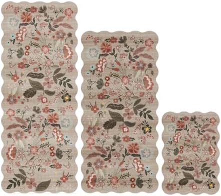Floral Kitchen Rug Set of 3: Washable Non Slip Kitchen Runenr Rugs Brown by BYYVOORugsforYourHome