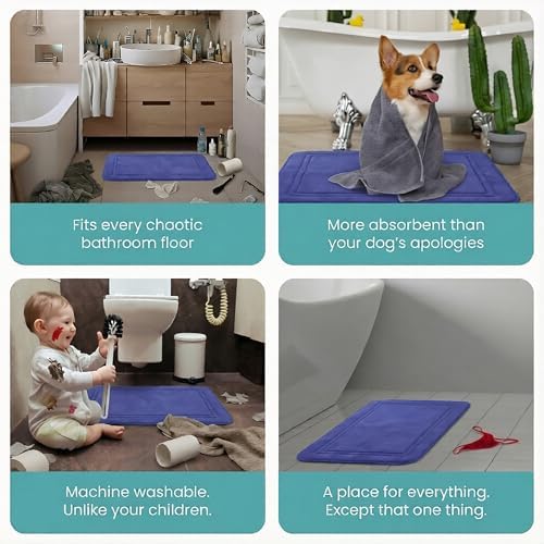 ITSOFT Memory Foam Bath Mat 59x23, Non Slip, Machine Washable, Quick Dry & Absorbent Rugs, Bath Mats for Bathroom Floor, Tub & Shower, Bathroom Rug, Blue - Image 6