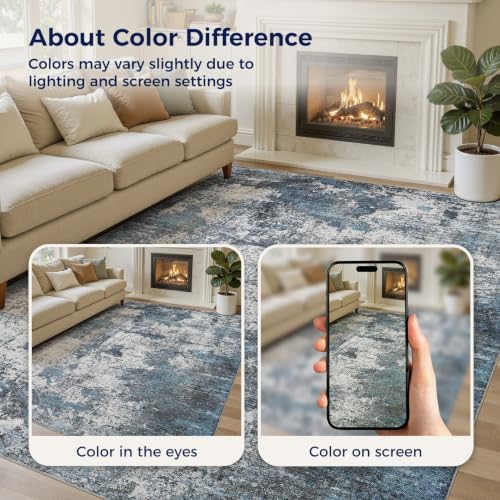 DMOYEST Area Rug Living Room Rugs - 10x14 Large Soft Indoor Neutral Modern Abstract Low Pile Washable Rug Carpet for Bedroom Dining Room Farmhouse Home Office - Grey Blue - Image 6