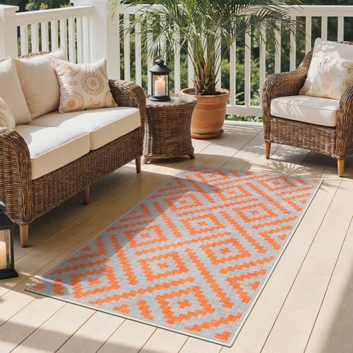 GENIMO Fall Decor Outdoor Rug 3'x5' for Porch, Plastic Door Mat Orange Grey - Image 7