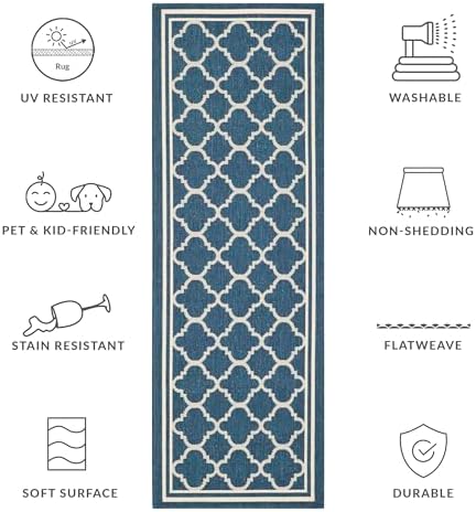 SAFAVIEH Courtyard Collection 2'3" x 6'7" Navy/Beige CY6918 Trellis Indoor-Outdoor Waterproof Easy-Cleaning Patio Backyard Mudroom Runner-Rug - Image 6