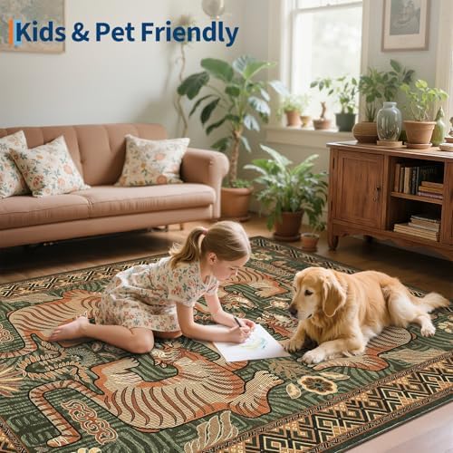 GarveeHome Tiger Round Area Rugs Boho Living Room Non Slip Washable Vintage - Image 6