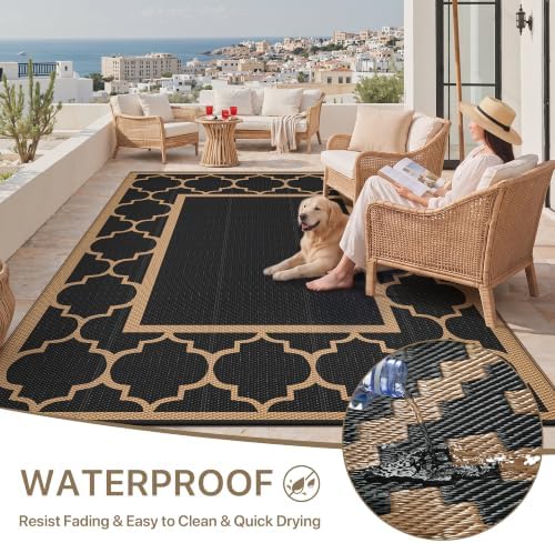 GENIMO Outdoor Rug, Waterproof Plastic Rugs for Patio, 8'x10' Black Brown - Image 6