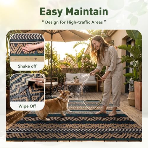MontVoo Outdoor Rug Carpet Waterproof-Patio Rug Mat 8x10 Reversible RV Outdoor Camping Rugs Picnic Beach Mats Plastic Straw Outside Rugs for Balcony Porch Pool Deck Boho Patio Decor - Image 6