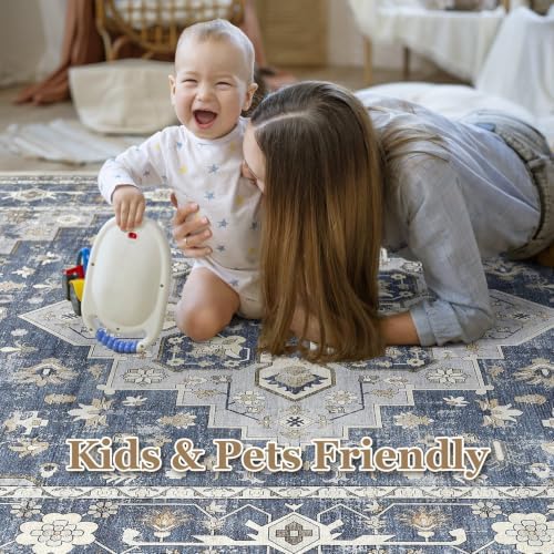 Washable 5x7 Area Rugs: Gray Blue Rug for Living Room - Image 6