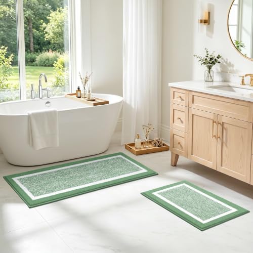 Pauwer Bathroom Rugs Sets 2 Piece, Plush Non Slip Bath Mats, Green - Image 7
