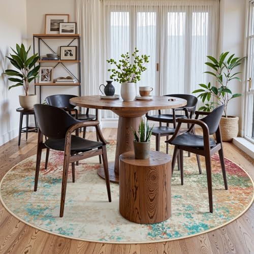 Lahome Abstract Round Rugs 6ft for Living Room, Washable Low-Pile Soft Round Bedroom Area Rug Non Slip, Modern Colorful Indoor Large 6'x6' Circle Throw Carpet for Office Dining Room - Image 7