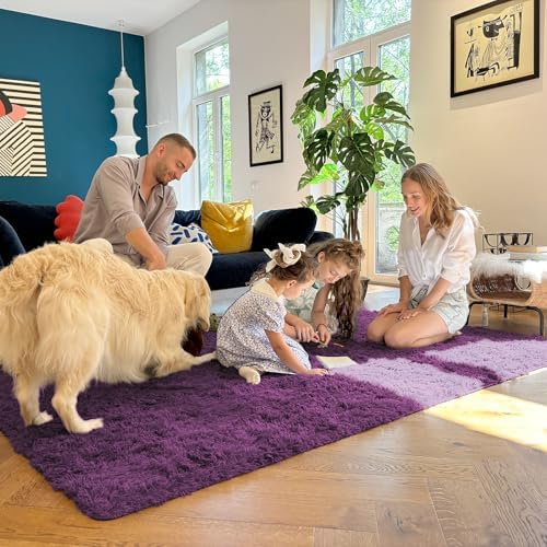 OLANLY 9x12 Machine Washable Large Area Rugs for Living Room, Bedroom, Soft Fluffy Shaggy Bedside Rug, Indoor Floor Carpet for Kids Girls and Boys, Dorms, Nursery, Home Decor Aesthetic, Dark Purple - Image 7
