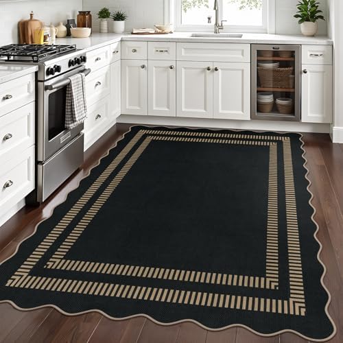 Scalloped Modern Easy Jute Carpet, 5x7 Outdoor Patio Washable Area Rug, Indoor Black Kitchen Rugs Farmhouse Neutral Non Slip Rug for Living Room Patio Entryway - Image 7