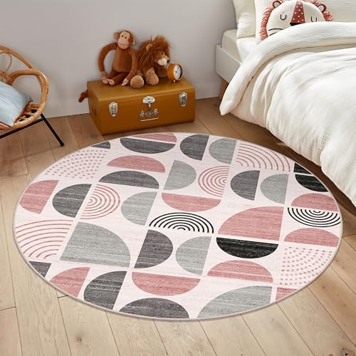 MUJOO Round Rugs 5ft,Circle Area Rug Washable Non Slip Modern Abstract - Image 7