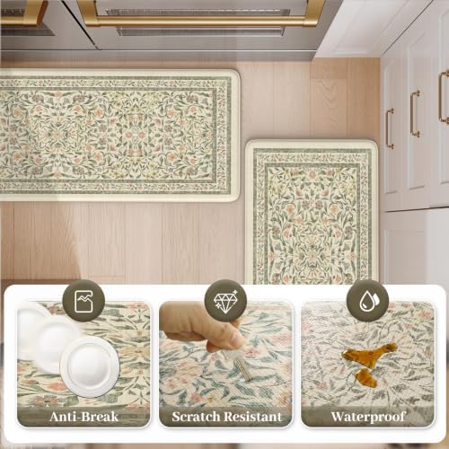 KIMODE Anti Fatigue Kitchen Mats for Floor, Boho Floral Kitchen Rugs Sets - Image 6