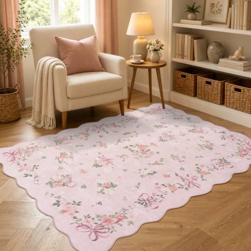 Wonnitar Pink Bow Floral Bedroom Rug, 4x6 Area Rug for Baby Girl Nursery - Image 7