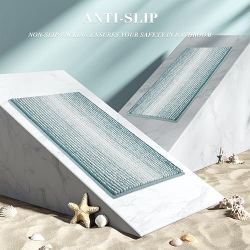 BSICPRO Bathroom Rugs Sets 2 Piece, Non Slip Striped Bath Mats, Sea Green - Image 5