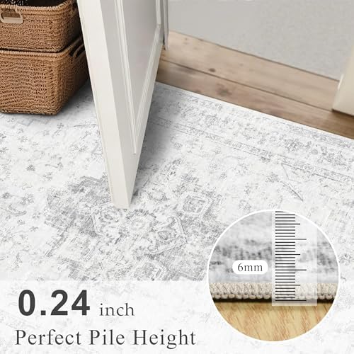 7x9 Washable Living Room Area Rug Soft Medallion Gray Large Carpet - Image 7