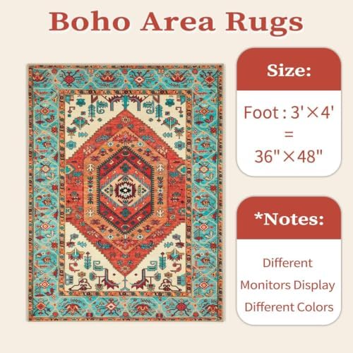 SERISSA 3x4 Washable Non Slip Boho Area Rug for Entryway,Orange - Image 6