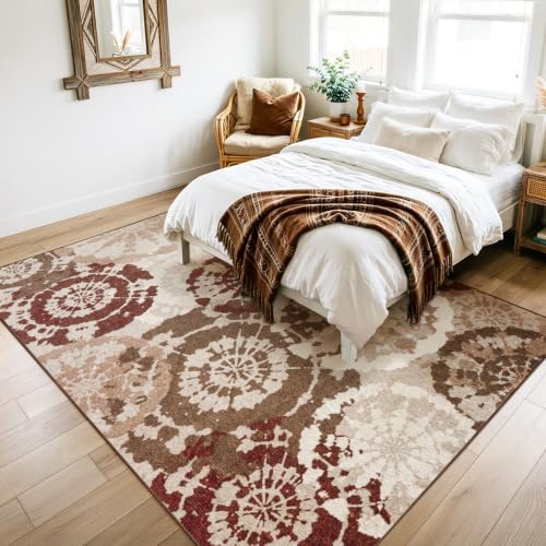 Boho Modern 5x7 Area Rug, Washable Non-Slip Low-Pile Abstract Rugs - Image 7