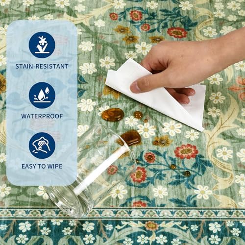 GarveeHome Floral 3x5 Area Rugs for Entryway, Washable Kitchen Rug Non Slip, Low Pile Bedroom Rug, Ultra Soft Stain Resistant Small Carpet for Laundry Room, Sage Green - Image 7