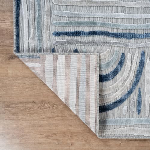 CAMILSON Indoor Outdoor Rug, Blue 9x12 Geometric Arch Striped Large Area Rugs for Patio and Home Areas, Easy-Cleaning Non-Shedding Living Room, Garden and Deck Washable Outside Carpet (9 x 12) - Image 7